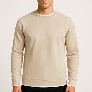 NWOT Denim & Flower Long Sleeve Men's Crewneck Sweater Tee Ivory Cream